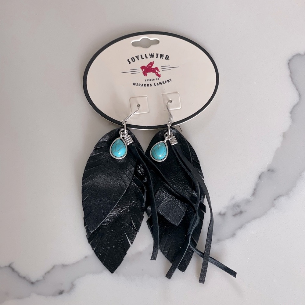 Idyllwind Black and Turquoise Feather leather Earrings